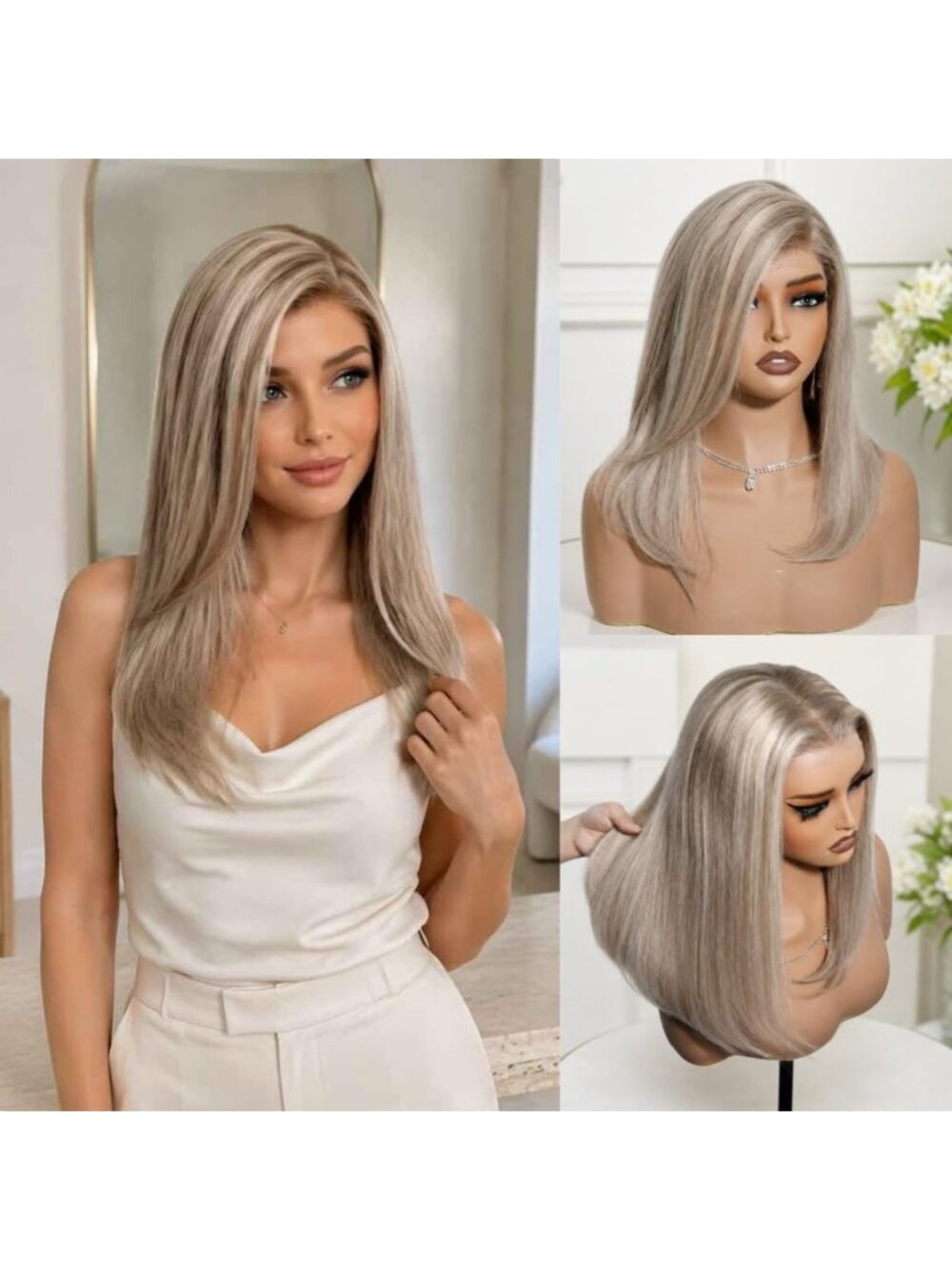 12-Inch Ash Blonde Human Hair Wig - 220% Density, Natural Look & Feel